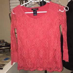 Style & Co coral red 3/4 sleeve lace blouse